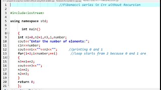 Fibonacci series in C++ without Recursion., #cpp #clanguage
