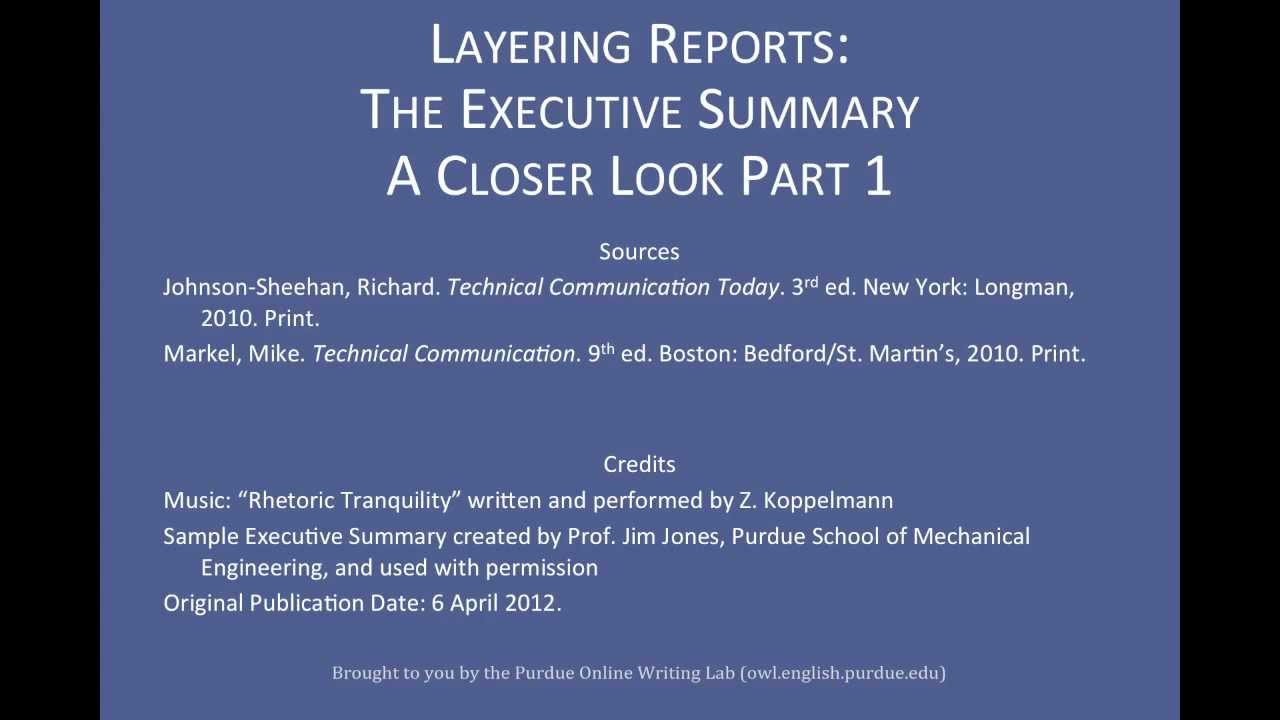 Purdue OWL: Layering Reports - The Executive Summary A Closer Look Part 29