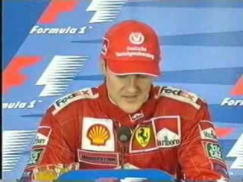 Dopo aver eguagliato il record di vittorie di Ayrton Senna, Schumacher scoppia in lacrime durante la conferenza stampa.