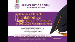 POSTGRADUATE STUDENTS ORIENTATION AND MATRICULATION CEREMONY FOR 2025/2026 ACADEMIC SESSION screenshot 3