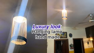How to make simple & luxury hanging lampshade | diy cardboard & wooden stick | look amazing