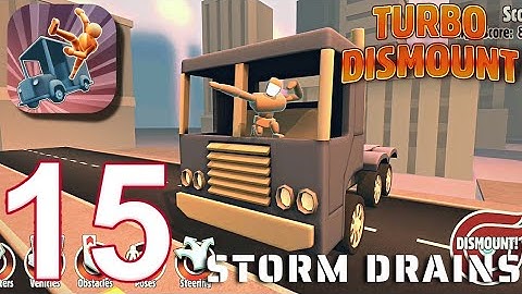 Turbo Dismount : Storm Drains  - Gameplay Walkthrough, All Cars, All levels (iOS, Android) | Part 15