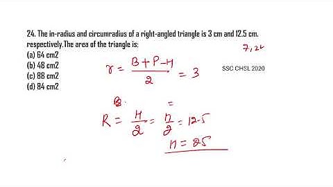 The in radius and circumradius of a right angled triangle is 3 cm and 12 5 cm  respectively