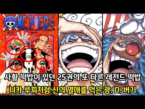 원피스 분석 사황 떡밥이 있던 25권의 또 다른 레전드 떡밥 니카 루피처럼 신의 열매를 먹은 버기와 티치 