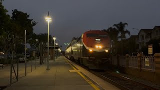Amtrak 591-11 Flies Through Carlsbad Village Station On The Dusk Into Nighttime Of May 11,2026.