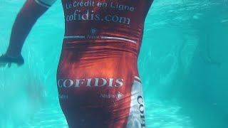 with Cofidis cyclingsuit in the pool