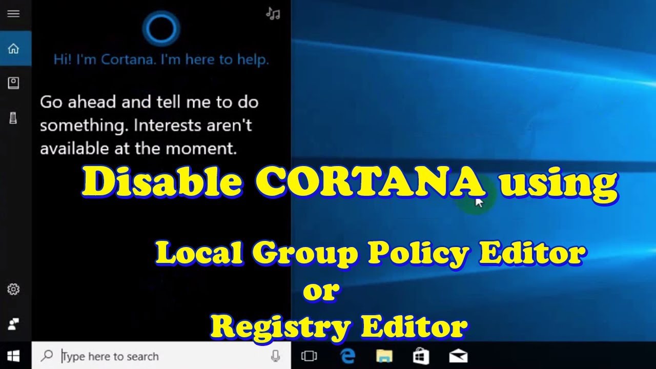 disable cortana in windows 10 group policy