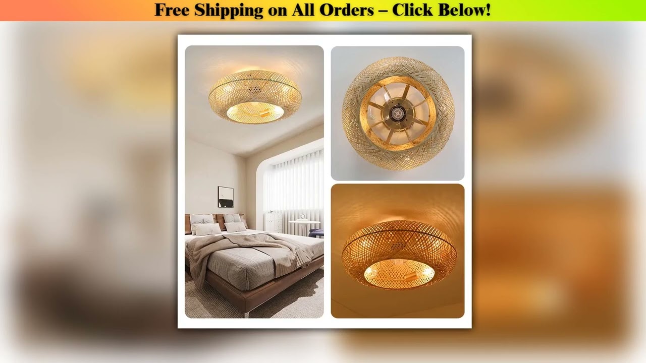 Modern Led Ceiling Fans With Light Bamboo Rattan Hand-Woven Retro Ceiling Lamp With Fans Remote