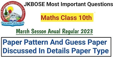 JKBOSE Class 10th Maths Guess Paper & Marks Distribution 2023 ✔️ Total Paper Pattern