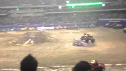 Massive Jump Destroys Front End Monster Jam