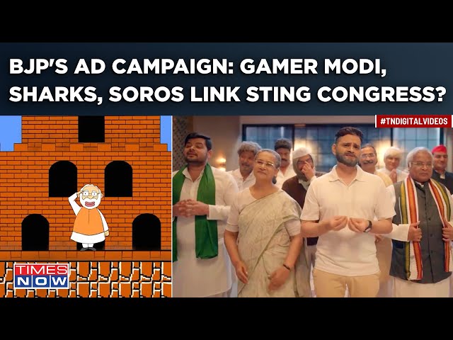 BJP's Hilarious Ads: Gamer Modi, Soros Link & Sharks| How Saffron Party Stung Congress, I.N.D.I.A class=