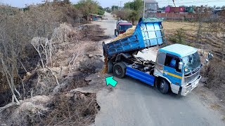 Good Skill Driver!! Dozer D20 & Truck 5T take project to repair road Damage caused by floods!!