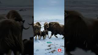 The Wolf Couldn't Break This Living Fortress! 😱🐺 #Wolf #MuskOx #Shorts
