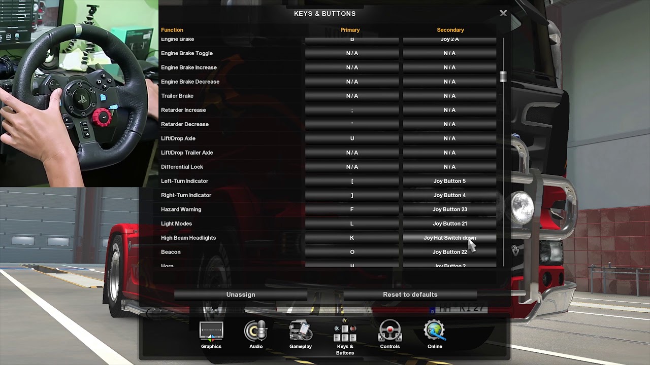 Setting Keys and Buttons Euro truck simulator 2 ETS2 use Steering Wheel  Logitech g29