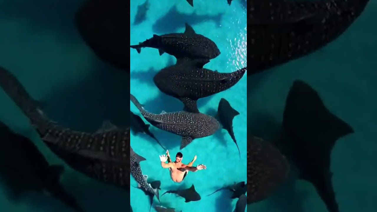 Waterslide into pool full of giant fish 