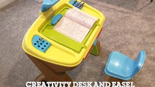 CoCo and KK unbox, assemble, and review the Toys R US Creativity Desk and Easel. Kids will love this desk with its built in tray, 