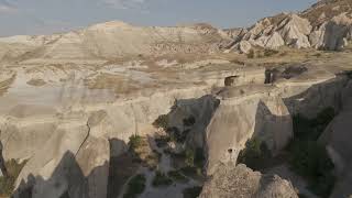D-Log M. Goreme, Nevsehir, Turkey. Panoramic aerial view of Pasabag Valley with mushroom fairy ch...
