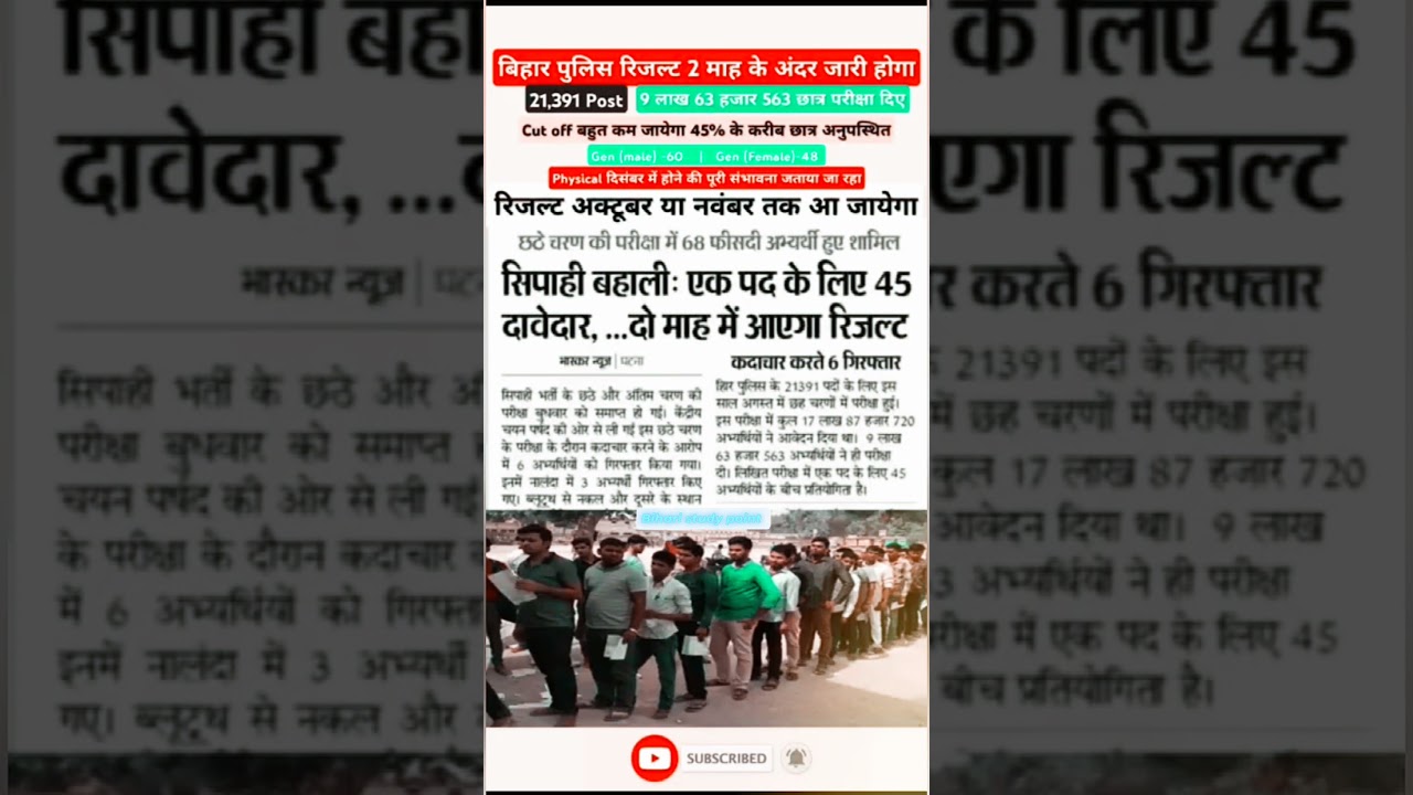 Bihar Police result latest update ll 21391 post ll Bihar Police result kab tak aaega# police 2024