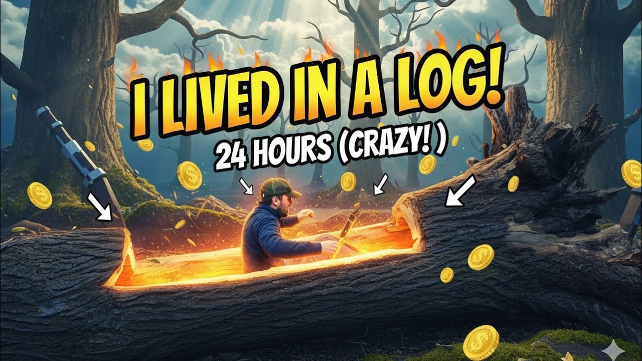 I Survived 24 Hours Hiding from WILD Animals in a GIANT Hollow Log ...