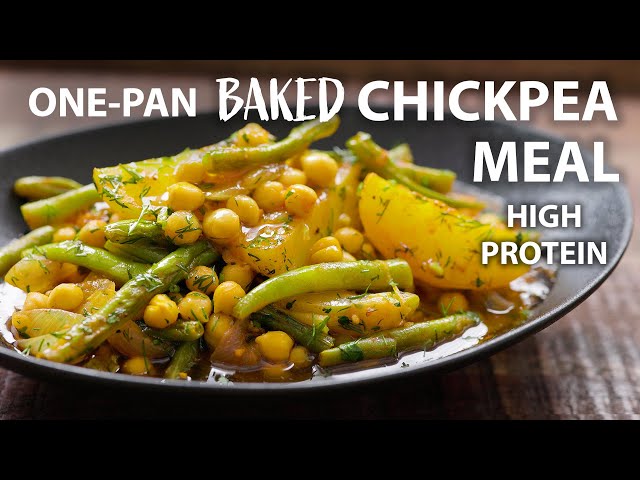 One Pan Baked Chickpea and Vegetable Recipe | Easy Vegetarian and Vegan Meals | Chickpea recipes class=