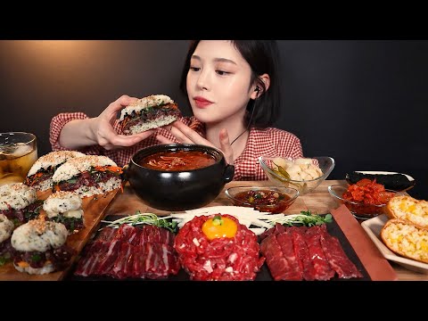 ENG SUB)Yukheo yuksashimi Beef Tartare, Beef Sashimi, Beef Tartare rice burger MUKBANG ASMR