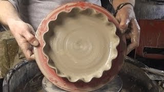 Throwing A Fluted Edged Pottery Pie Plate Dish On The Wheel