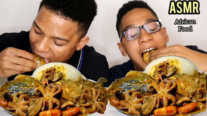 ASMR | SEAFOOD OKRO SOUP & FUFU | OCTOPUS, MACKEREL FISH , MUSSELS + GIANT PRAWNS