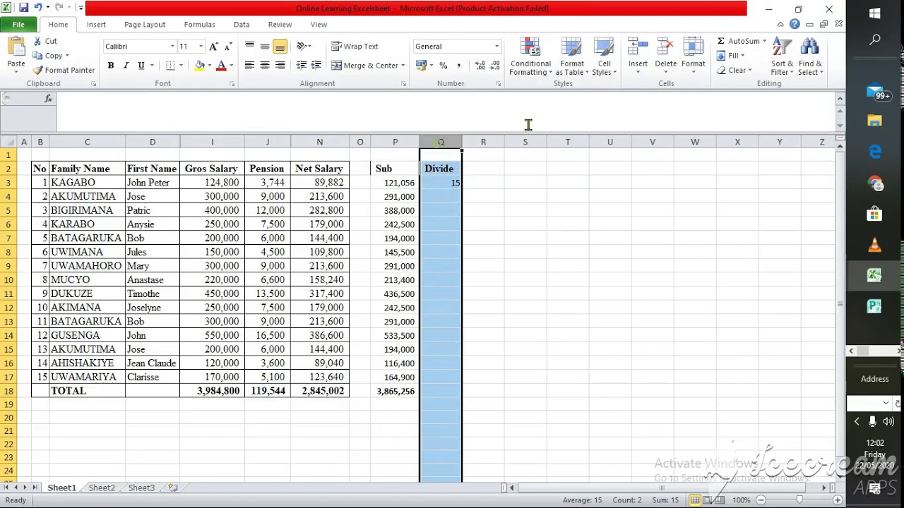 Substract and Divide in MS Excel YouTube