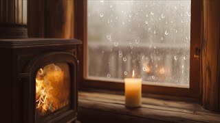 Crackling Fireplace And Rain On The Window | Relaxing At The Cottage On A Rainy Day