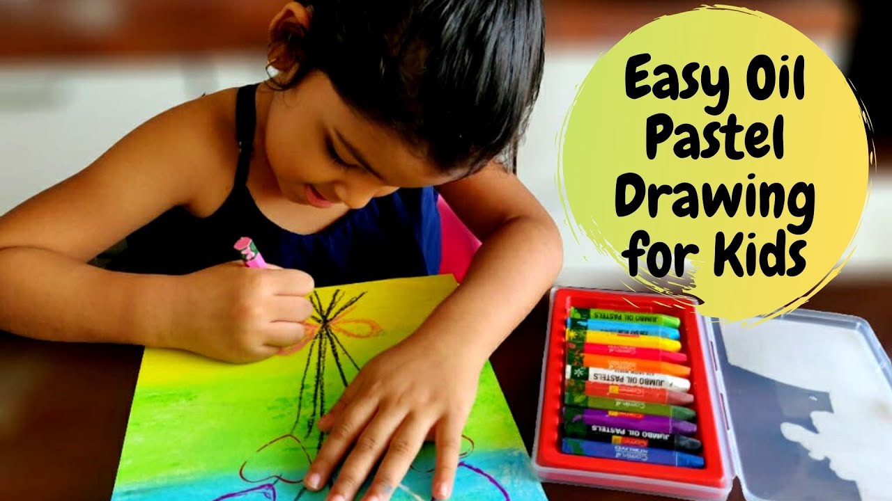 Easy Oil Pastel Drawing for Kids, Heart Balloon Drawing