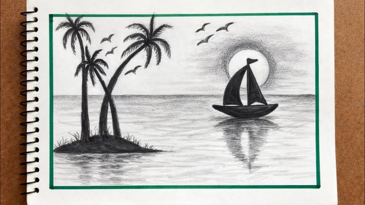 Sunset Basic Shading Beautiful Ocean Sunset Drawing Step by Step | Pencil Shading Tutorial ...