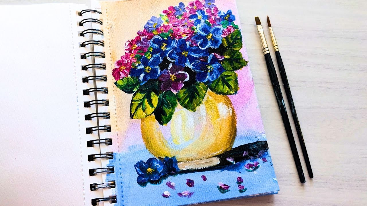 How to paint flower vase | Acrylic still life painting for beginners ...