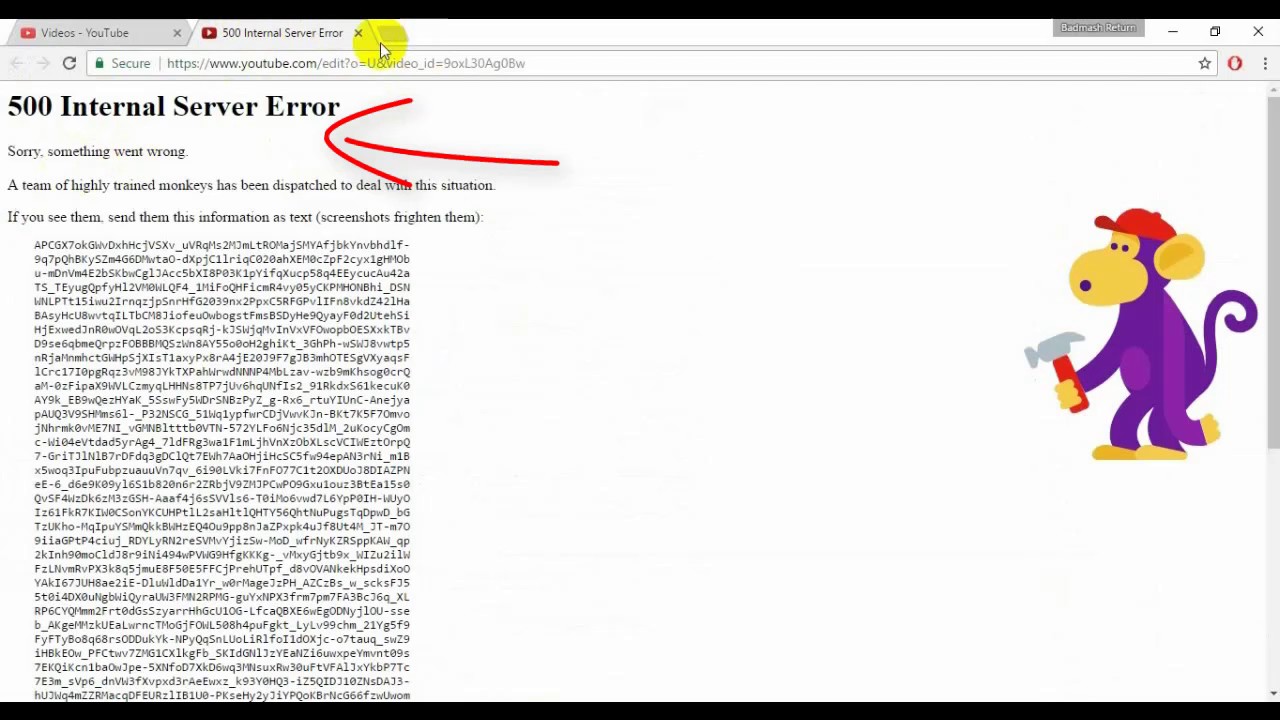 Сбой ютуб 2024. Ошибка сервера ютуб. Ошибка 500 ютуб. Ошибка обезьяна. Ошибка в youtube 500 Error.