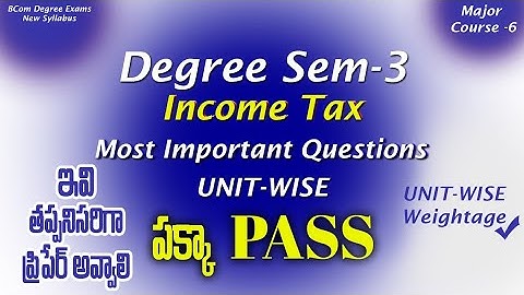 Degree Semester 3 - Income Tax Most Important Questions UNIT-WISE Weightage BCom Degree Exams 2024