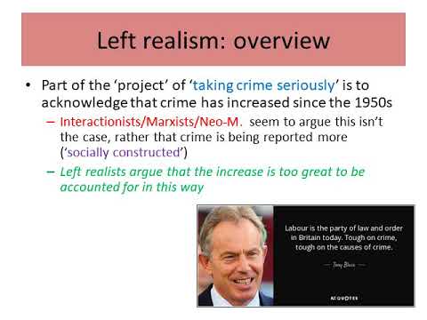 left right realism outline Left realismleft realism developed in the 1980s and is particularly identified with john lea and jock young (1984)left realists are interested to find out why crime was increasing so significantly left realism is critical of the perspectives which sees longer prison sentences as the solution to crime, (right realists) but also oppose the. left right realism outline Left realismleft realism developed in the 1980s and is particularly identified with john lea and jock young (1984)left realists are interested to find out why crime was increasing so significantly left realism is critical of the perspectives which sees longer prison sentences as the solution to crime, (right realists) but also oppose the.