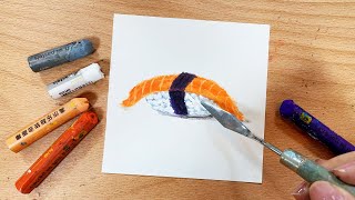 How to Create Beautifully Realistic Salmon Sushi with Soft Oil Pastels | Oil Pastels #73