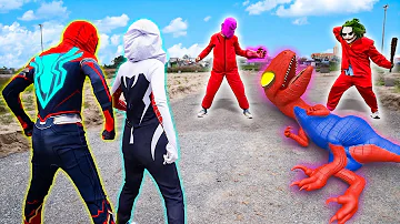 TEAM SPIDER-MAN vs BAD GUY TEAM | Protect The Spider Dinosaur From The Bad Guys ( Live Action )