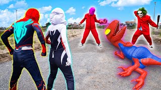 TEAM SPIDER-MAN vs BAD GUY TEAM | Protect The Spider Dinosaur From The Bad Guys ( Live Action )