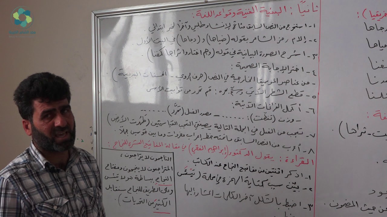 درس في مادة اللغة العربية (حل نموذج) امتحاني لطلاب  الثالث الثانوي العلمي والأدبي للأستاذ أيمن العمر