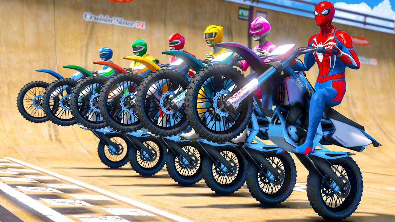 SPIDERMAN,COLORS SPIDERMAN,POWER RANGERS | Racing Motorcycles Event Day Competition Challenge