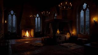 💤 Stuck Inside a Rainy Castle Night 🏰 Fireplace Crackling 🔥 Sleep Instantly