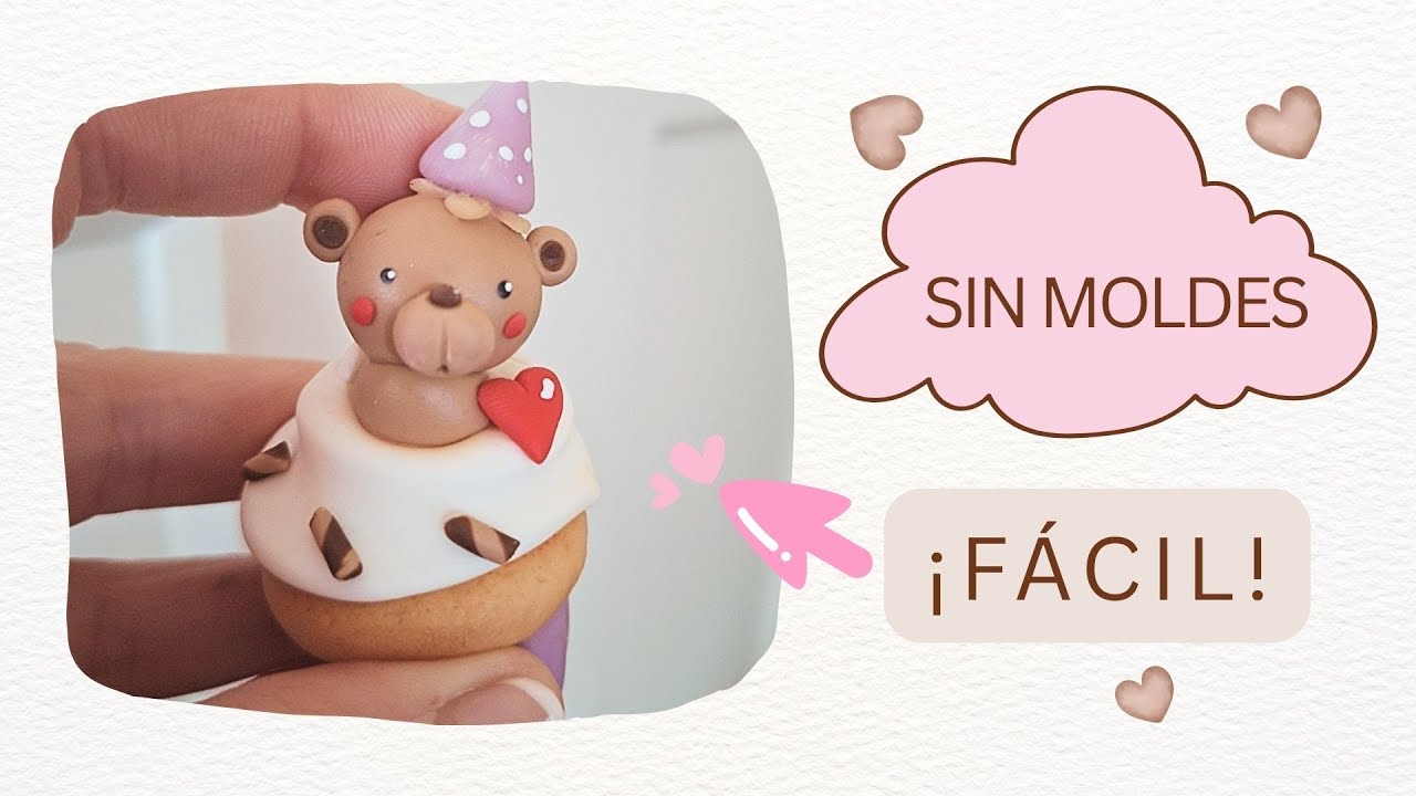 Cómo hacer un Cupcake de Osito en Porcelana Fría SIN MOLDES | Tutorial Fácil y Rápido