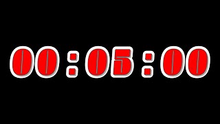 5 Minutes Countdown Timer with Alarm and Time Markers / Chapters - Red & White - Outline.