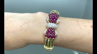 1060710 #vintage  19.50cts #ruby  Diamond 18K Gold Bow #cuff  #bangle  #bracelet t