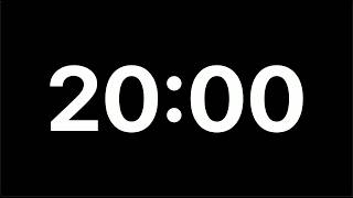 20 Minute Timer – Black Screen ⏱ White Clock – No Music | Focus Study Countdown