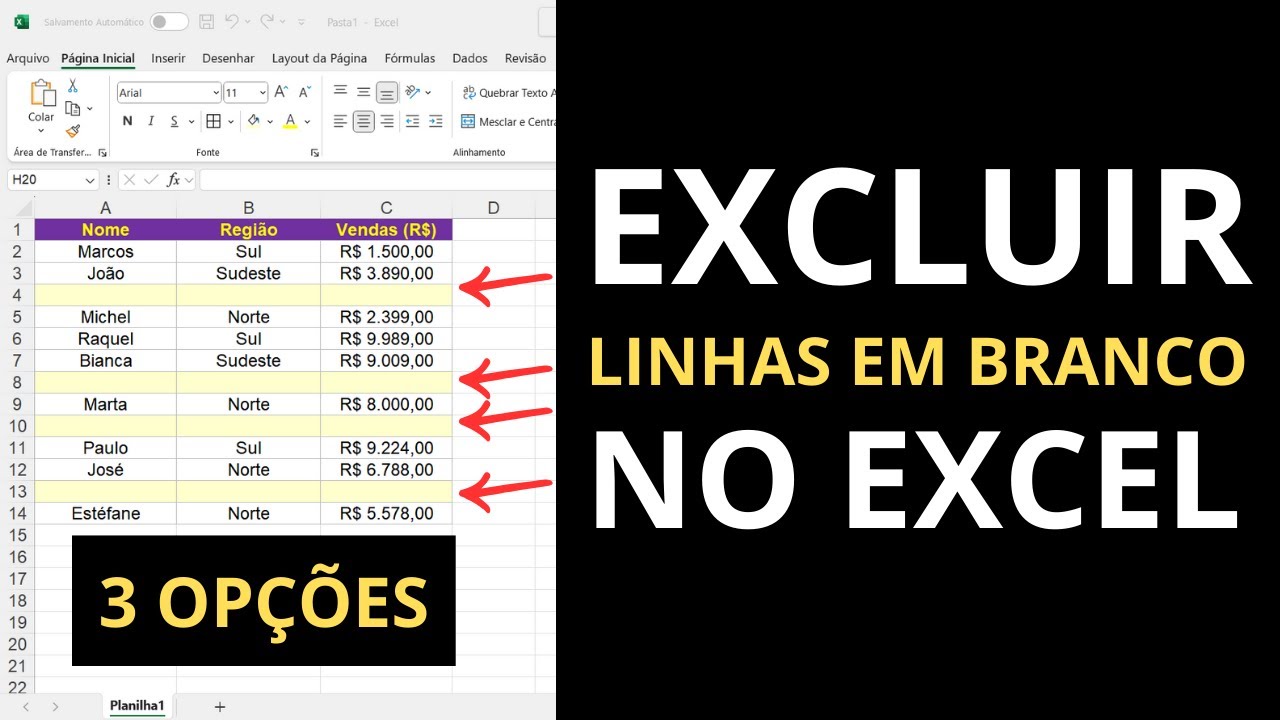 Como Excluir Linhas em Branco no Excel: 3 Métodos Simples - YouTube