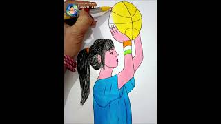 easy girl drawing with basketball || girl game play drawing || hairstyle drowning screenshot 1