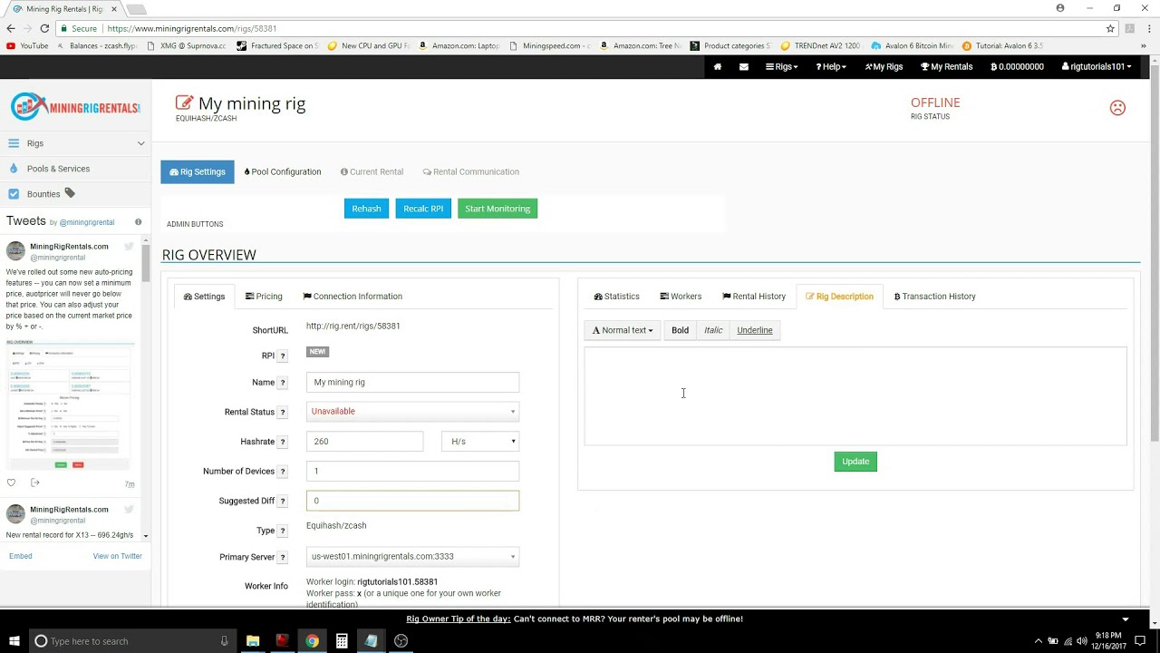 MiningRigRentals - MRR - Getting started with adding your first rig