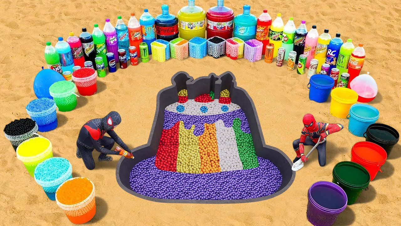 How to Make a Rainbow Birthday Cake with Orbeez,  Fanta, Giant Pepsi, Mtn Dew, Coca-Cola vs. Mentos