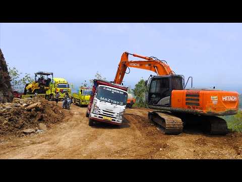 High-Stakes Hill Paving! Hitachi ZX200 Excavator Rescues Stuck Truck Live